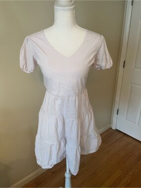 V-Neck white tiered mini dress
